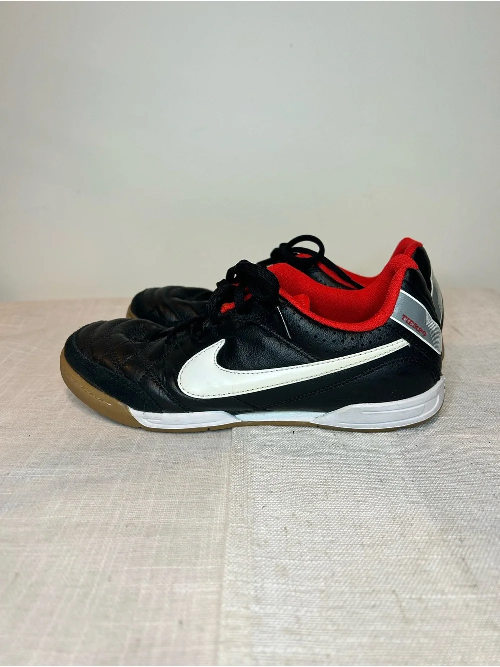 Nike Tiempo Indoor Soccer Sneakers - Black/White/Red